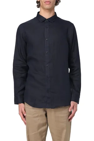 Armani Exchange Overhemden, Heren, Blauw, XL, Linnen, Klassieke linnen overhemd met lange mouwen