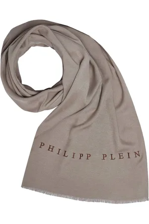 Philipp Plein Accessoires, Dames, Grijs, ONE Size, Sjaal Nekdoek Omslagdoek met Geborduurd Logo