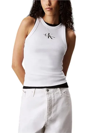 Calvin Klein Tops, Dames, Wit, S, Moderne Geribbelde T-shirt