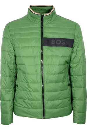 HUGO BOSS Jassen, Heren, Groen, L, Polyester, Gevoerde waterafstotende jas met 3D-logoband