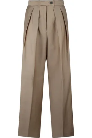 Nine In The Morning Broeken, Dames, Bruin, W29, Wol, Hoge taille wijde pijpen wollen broek