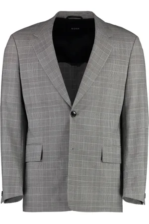 HUGO BOSS Jassen, Heren, Grijs, L, Wol, Geruite Jas van Wolmix