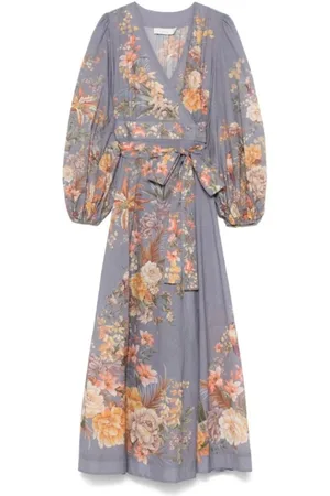 ZIMMERMANN Kleedjes, Dames, Veelkleurig, M, Katoen, Wikkel Midi Jurk