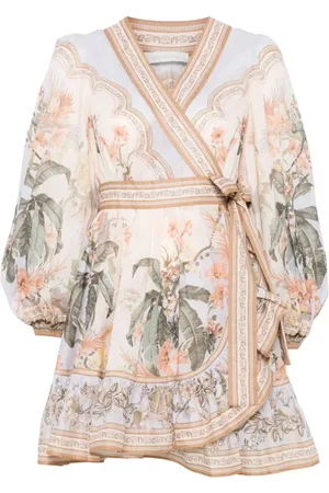 ZIMMERMANN Kleedjes, Dames, Veelkleurig, M, Katoen, Wylie Mini Wrap Jurk