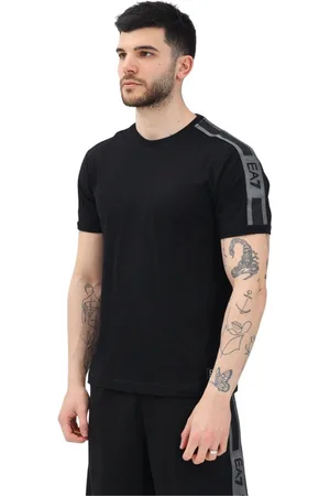 EA7 Tops, Heren, Zwart, 2Xl, Katoen, Zwarte T-shirt met korte mouwen en contrastdetails
