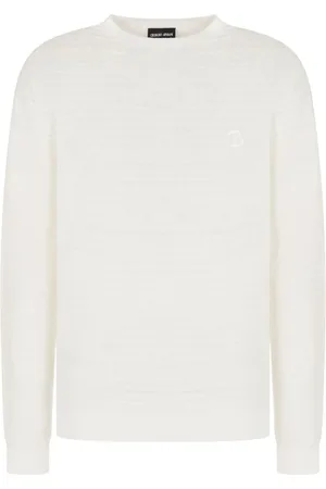 Giorgio Armani Truien, Heren, Wit, L, Witte Logo Crew Neck Sweater