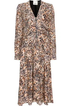 Isabel Marant Kleedjes, Dames, , L, Midi-jurk met luipaardprint en V-hals