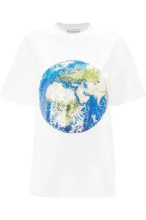 J.W.Anderson Tops, Dames, Wit, S, Katoen, Sequined Globe T-Shirt