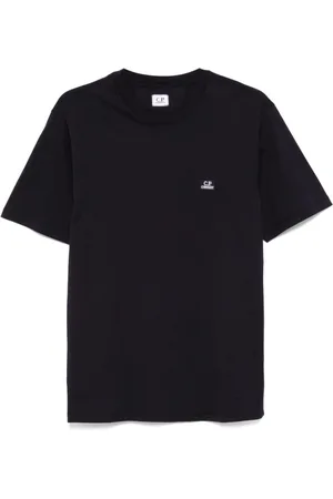 C.P. Company Tops, Heren, Blauw, S, Blauw Logo Geborduurd Crew Neck Shirt