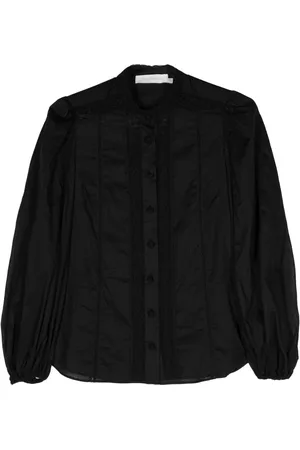 ZIMMERMANN Blouses & Shirts, Dames, Zwart, XS, Katoen, Zwarte blouse met kanten details en pofmouwen