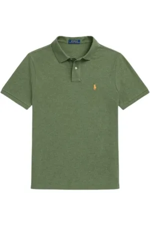 Ralph Lauren Tops, Heren, Groen, S, Katoen, Custom Slim Fit Polo met Korte Mouwen