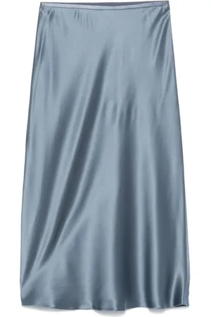Max Mara Rokken, Dames, Blauw, XL, Pure Zijden Midi Rok Blauw-Grijs