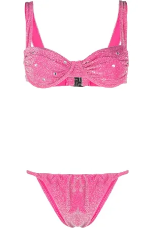 House of Sunny Badkleding, Dames, Roze, M, Fuchsia Rhinestone Sweetheart Beugel Ondergoed Set