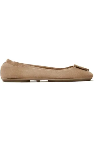 Tory Burch Schoenen, Dames, Bruin, 37 1/2 EU, Leer, Minnie Travel Ballet Rocky Pebble Ballerina`s