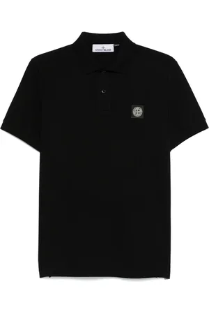 Stone Island Tops, Heren, Zwart, S, Katoen, Slim Fit Logo Patch Polo Shirt