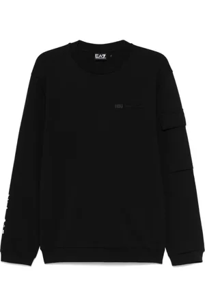 EA7 Sweatshirts & Hoodies, Heren, Zwart, XL, Zwarte Sweater met Mesh Inzetstukken