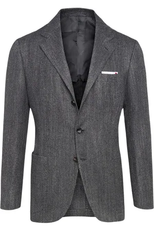Kiton Jassen, Heren, Grijs, M, Wol, Cashmere Herringbone Jacket