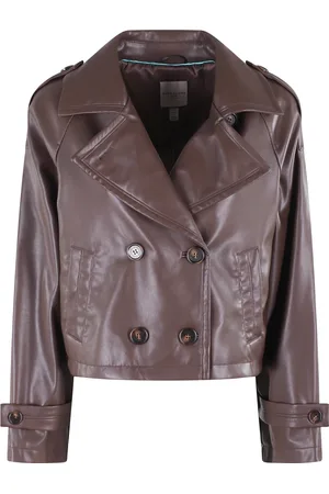 Urban Code Jassen, Dames, Bruin, S, Leer, Korte Eco Leren Trench Jas