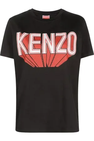 Kenzo Tops, Dames, Zwart, S, Katoen, T-shirt met logo-opdruk en ronde hals