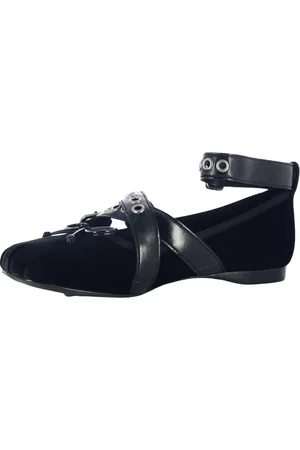 Jeffrey Campbell Schoenen, Dames, Zwart, 39 EU, Zwarte fluwelen platte schoenen met enkelbandje