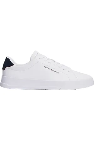 Tommy Hilfiger Schoenen, Heren, Wit, 43 EU, Leer, Sportieve sneakers met gehamerde afwerking