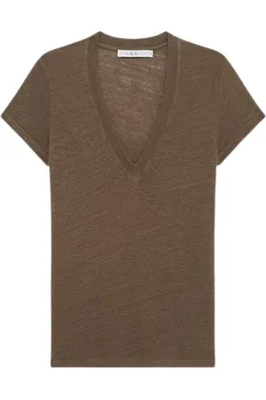IRO Tops, Dames, Bruin, S, Linnen, Linnen T-shirt met V-hals