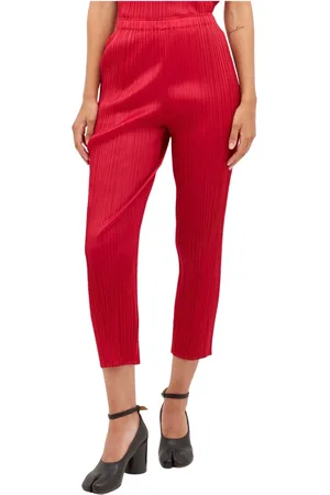 Issey Miyake Broeken, Dames, Rood, S, Polyester, Geplooide Cropped Broek