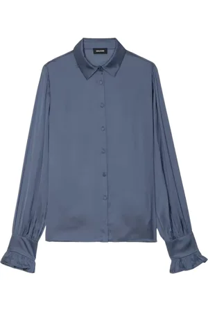 Zadig & Voltaire Blouses & Shirts, Dames, Grijs, L, Satijn, Satijnen blouse met strass detail op de rug