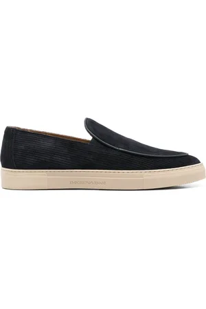 Emporio Armani Schoenen, Heren, Blauw, 43 EU, Suède, Suede instappers met rubberen zool