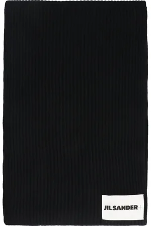 Jil Sander Accessoires, Heren, Zwart, ONE Size, Wol, Geribbelde Gebreide Wollen Sjaal