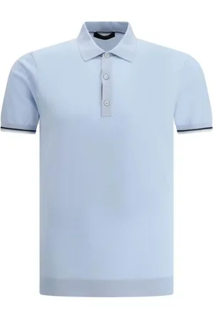 MOORER Tops, Heren, Blauw, S, Katoen, Lichtblauw Polo Shirt Korte Mouwen