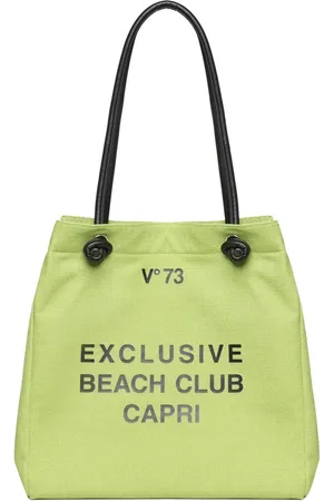 V°73 Tassen, Dames, Groen, ONE Size, Groene canvas winkeltas met print