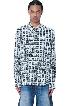 MARTINE ROSE Overhemden, Heren, Zwart, L, Klassieke Bedrukte Viscose Weefsel Shirt
