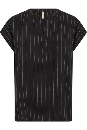 soyaconcept Blouses & Shirts, Dames, Zwart, S, Linnen, Gestreept V-hals Shirt in Zwart