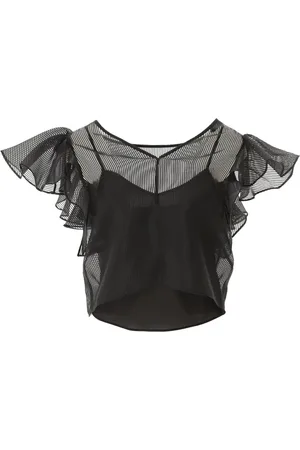 Karl Lagerfeld Blouses & Shirts, Dames, Zwart, S, Nylon, Met Gala Ruffle Top