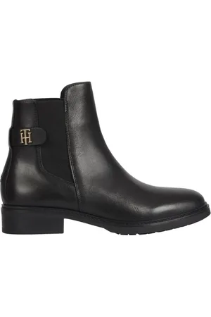 Tommy Hilfiger Schoenen, Dames, Zwart, 36 EU, Leer, Leren Platte Laars