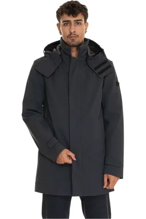 Peuterey Mantels, Heren, Blauw, S, Polyester, Jas met Afneembare Capuchon met Primaloft-stof