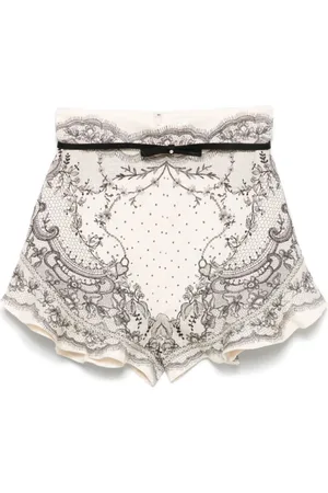 ZIMMERMANN Korte broeken, Dames, Wit, M, Witte shorts met grafische print en ruches