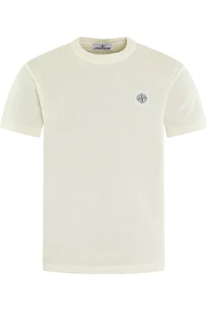Stone Island Tops, Heren, Wit, L, Katoen, Logo Crew Neck Katoenen T-Shirt met Korte Mouwen