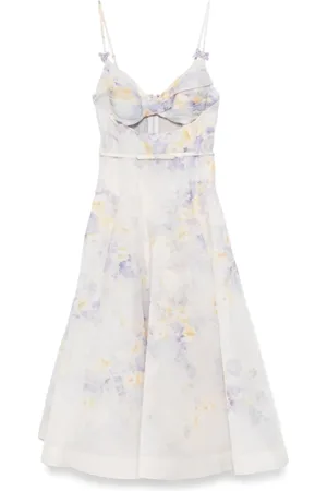 ZIMMERMANN Kleedjes, Dames, Veelkleurig, M, Linnen, Crush Twist Front Midi Jurk