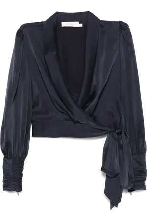 ZIMMERMANN Blouses & Shirts, Dames, Blauw, M, Satijn, Zijden wikkelblouse