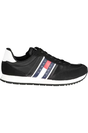 Tommy Hilfiger Schoenen, Heren, Zwart, 40 EU, Polyester, Polyester Sneaker met Contrastdetails