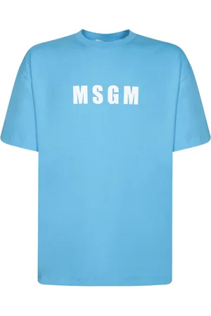 Msgm Tops, Heren, Blauw, S, Katoen, Blauw T-shirt met wit logo