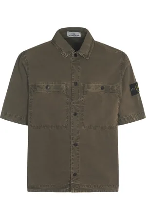 Stone Island Overhemden, Heren, Groen, M, Katoen, Compass Patch T-shirt met Korte Mouwen