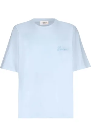 LANEUS Tops, Heren, Blauw, XS, Katoen, Ronde hals T-shirt in jersey