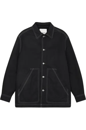 Isabel Marant Jassen, Heren, Zwart, M, Katoen, Zwart Gewassen Katoenen Jas Lawrence