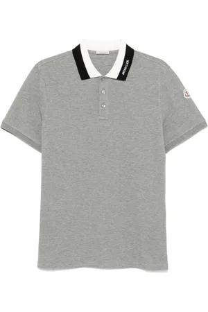 Moncler Tops, Heren, Grijs, S, Katoen, Polo Shirt met Merknaam op de Kraag