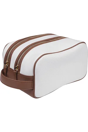ELEVENTY Tassen, Heren, Wit, ONE Size, Katoen, Cotton en Lederen Beauty Bag