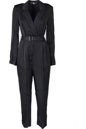 Karl Lagerfeld Jumpsuits & Playsuits, Dames, Zwart, M, Satijn, Satijnen jumpsuit met cape-mouwen