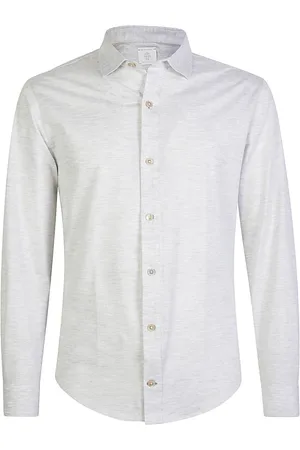 ELEVENTY Overhemden, Heren, Grijs, L, Katoen, Chambray Katoen Jersey Shirt